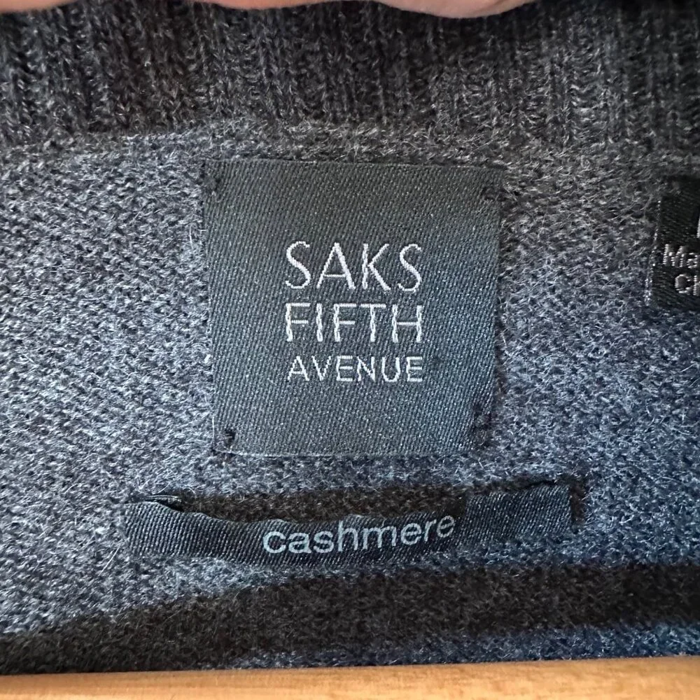 Saks Fifth Avenue Cashmere Cowl Neck Sweater Grey Quiet Luxury Minimalist Size M - Picture 6 of 7